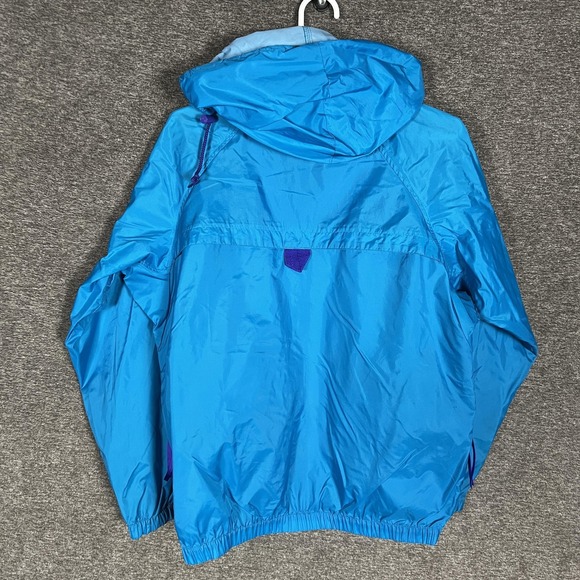 Vintage Columbia Jacket Womens Medium Blue Hooded Windbreaker Radial Sleeve 90s - Picture 8 of 9